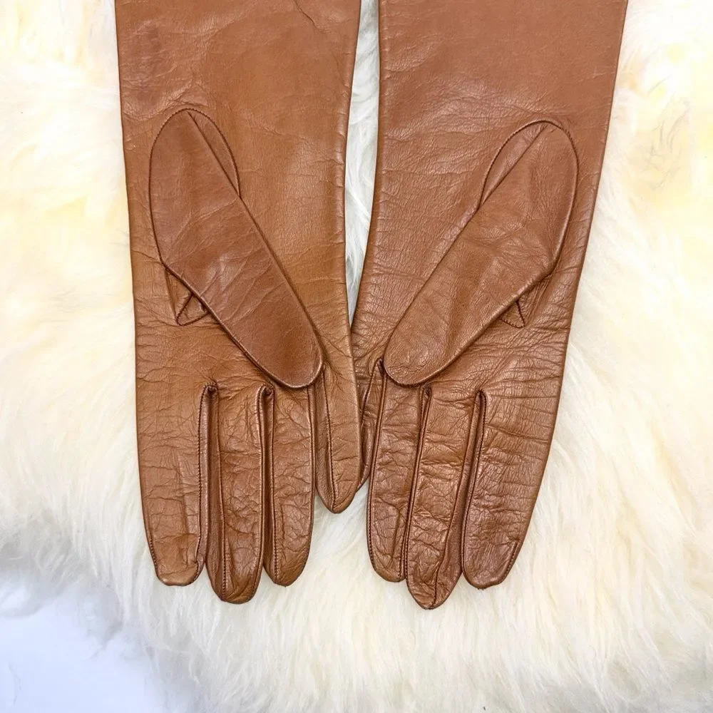 NWT Charter Club Leather Gloves Light Brown with Silk Lining Women's 7,5 Vintage